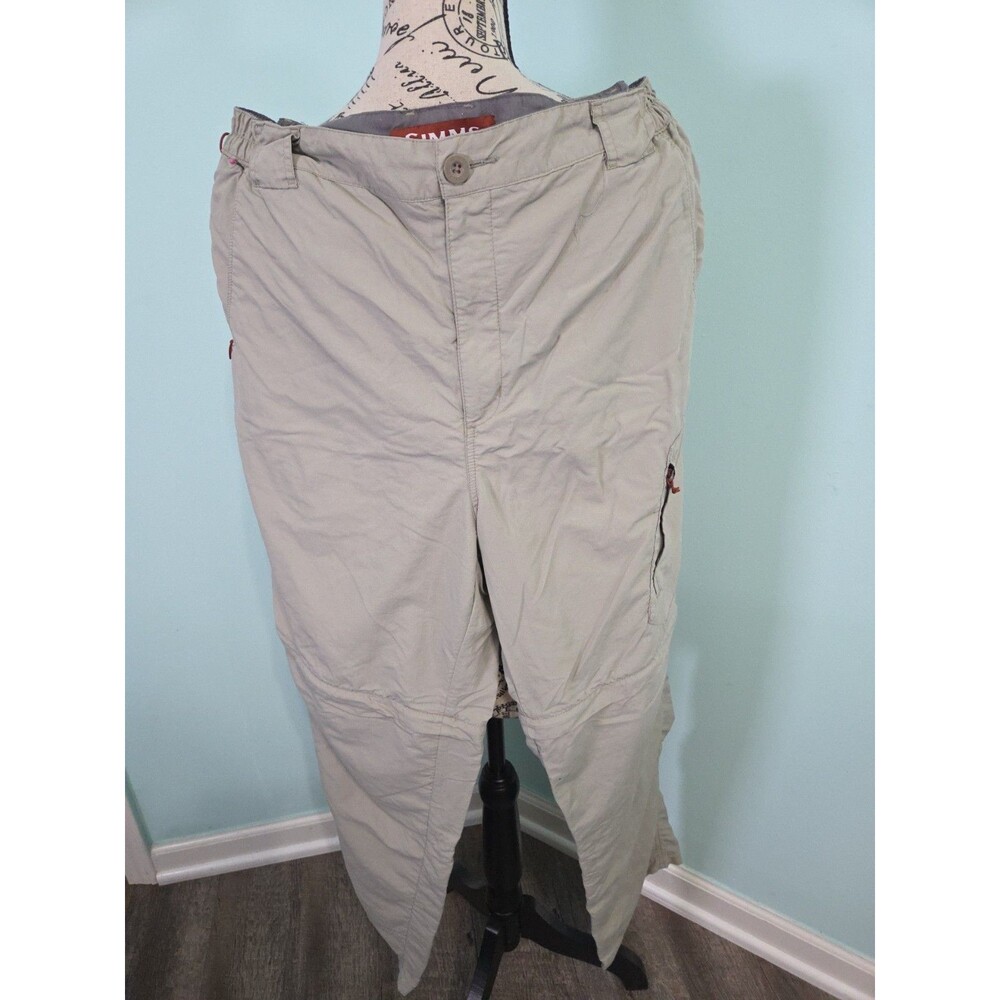 Simms Cor3 Fishing Cargo Pants Beige Tan Lightweight large Stretch Waist Nylon